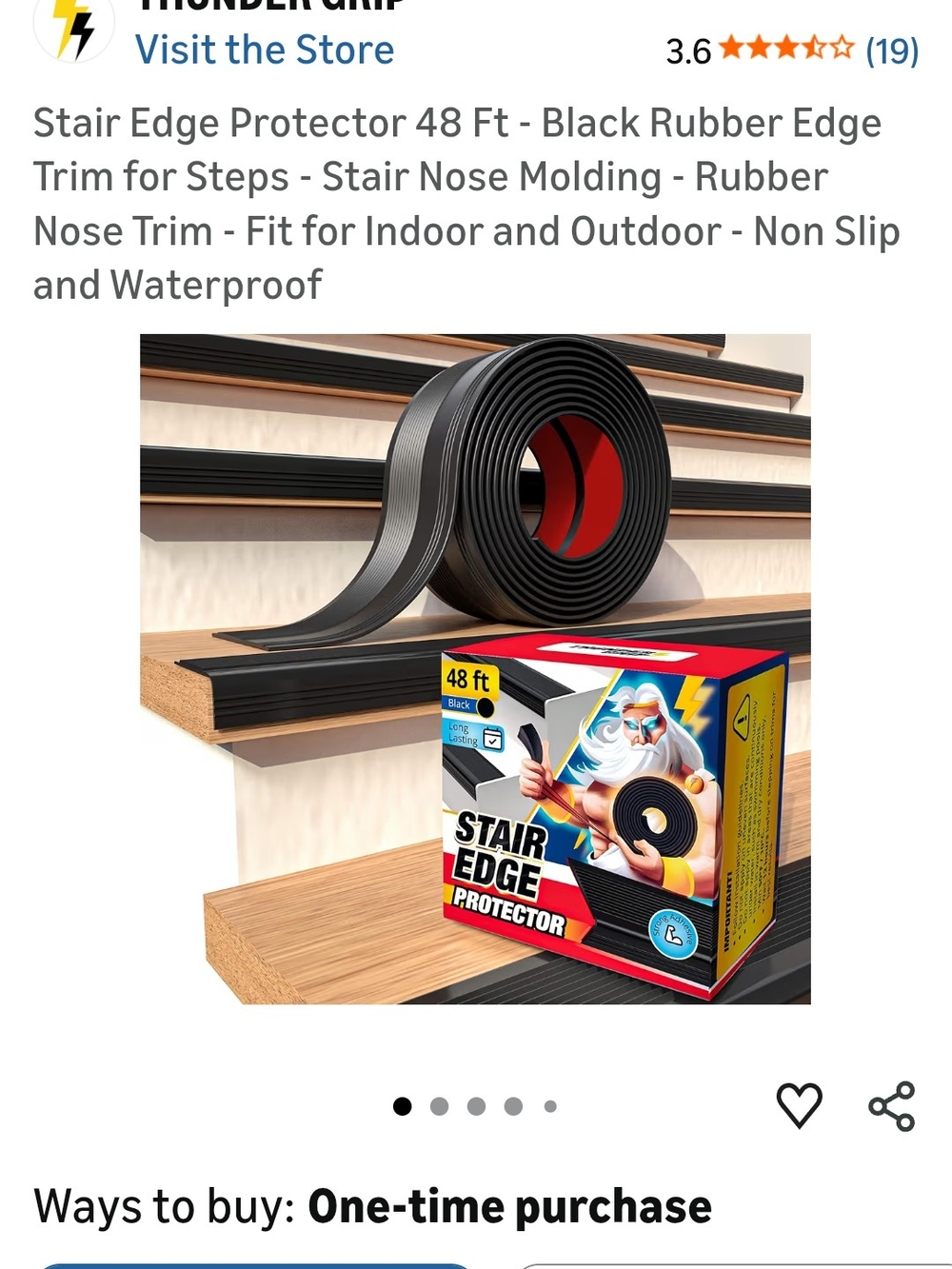 Thunder Grip Black Stair Edge Protector Rubber Trim